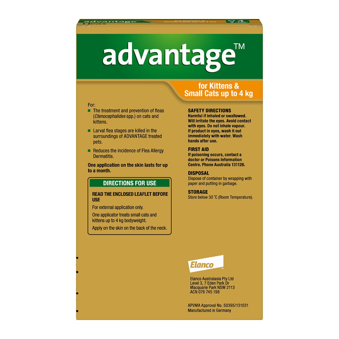 Advantage – Fleas – Kittens & Small Cats up to 4kg