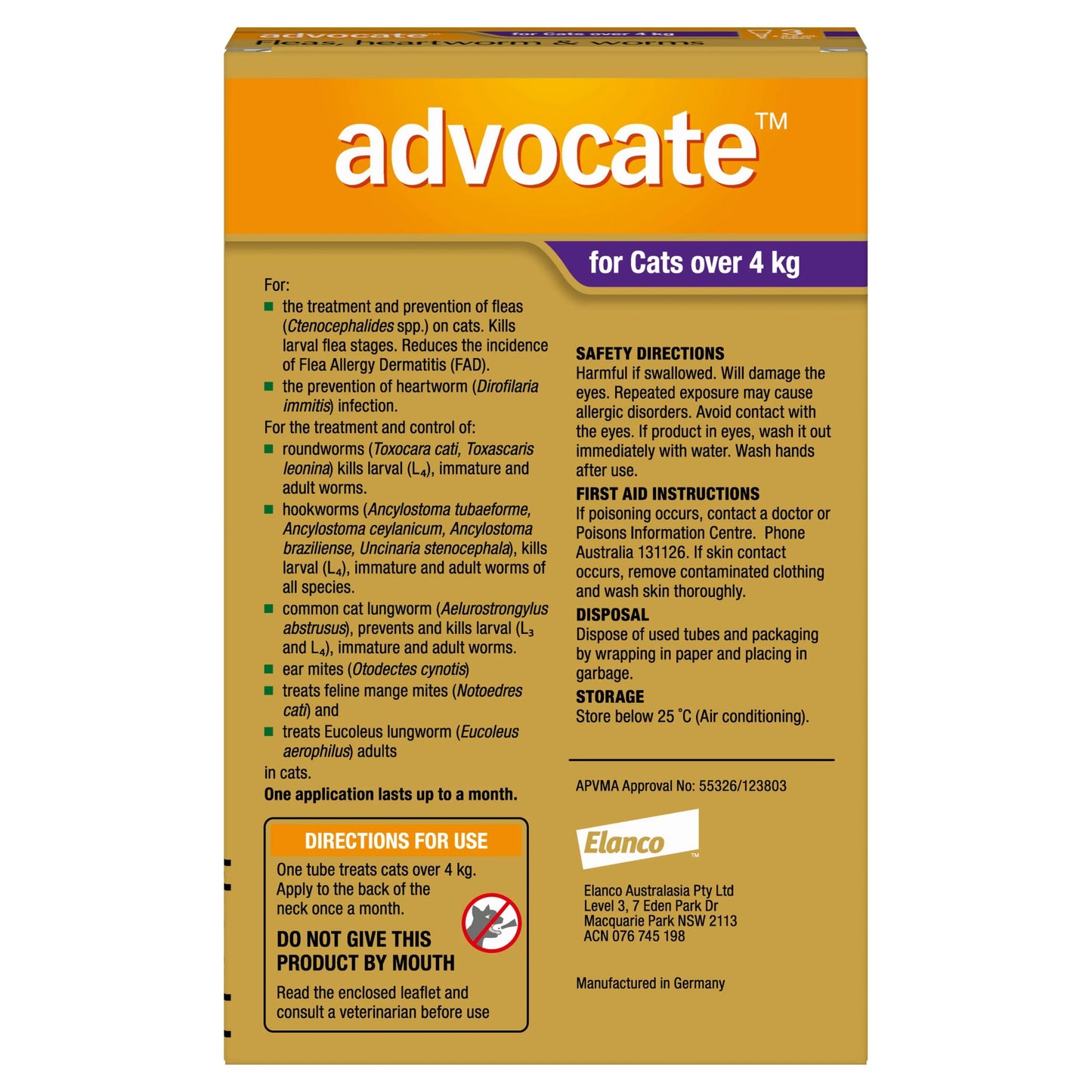 Advocate – Kittens/Cats – Fleas, Heartworm & Worms – 3 Tubes