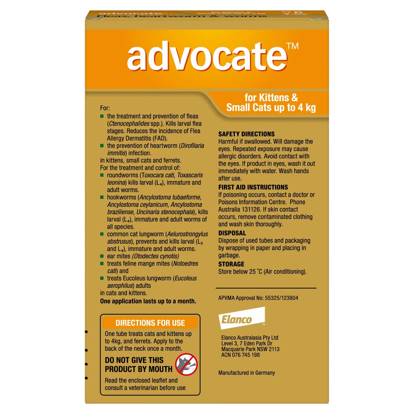 Advocate – Kittens/Cats – Fleas, Heartworm & Worms – 6 Tubes
