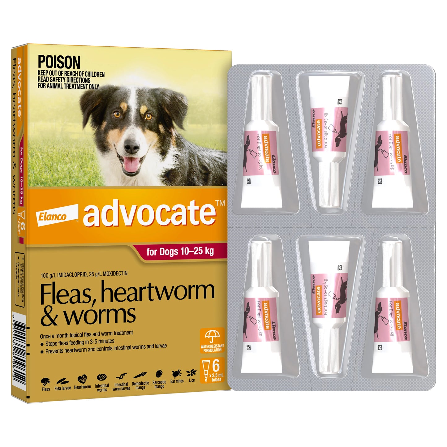 Advocate – For Dogs – Fleas, Heartworm & Worms – 6 Tubes