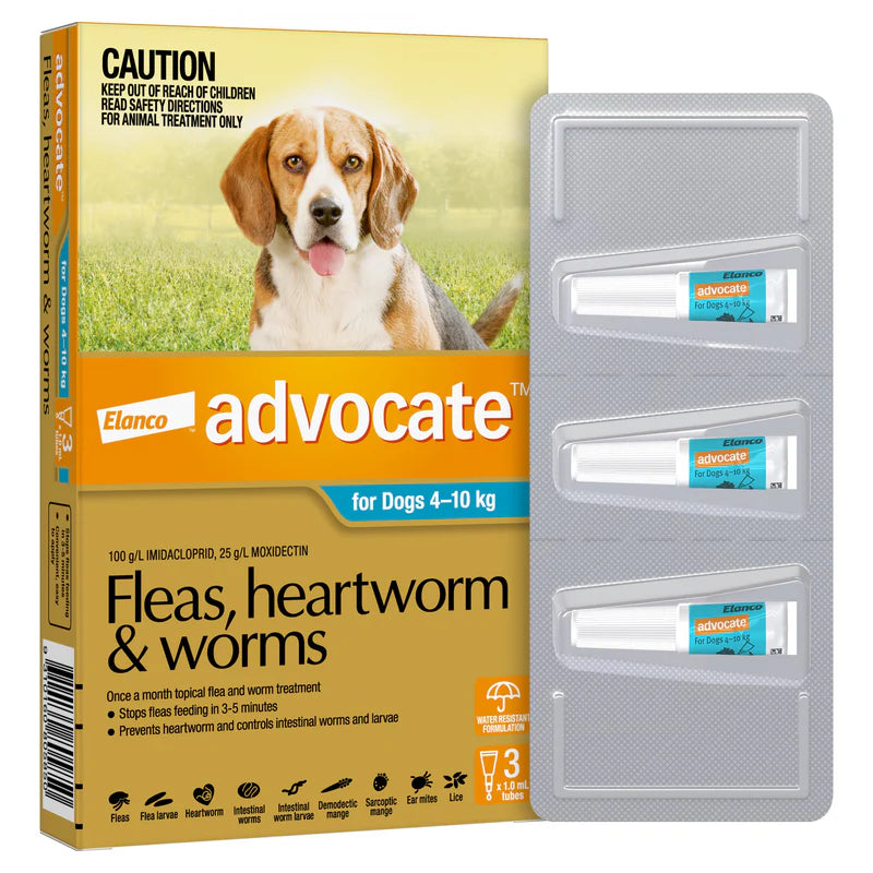 Advocate – For Dogs – Fleas, Heartworm & Worms – 3 Tubes