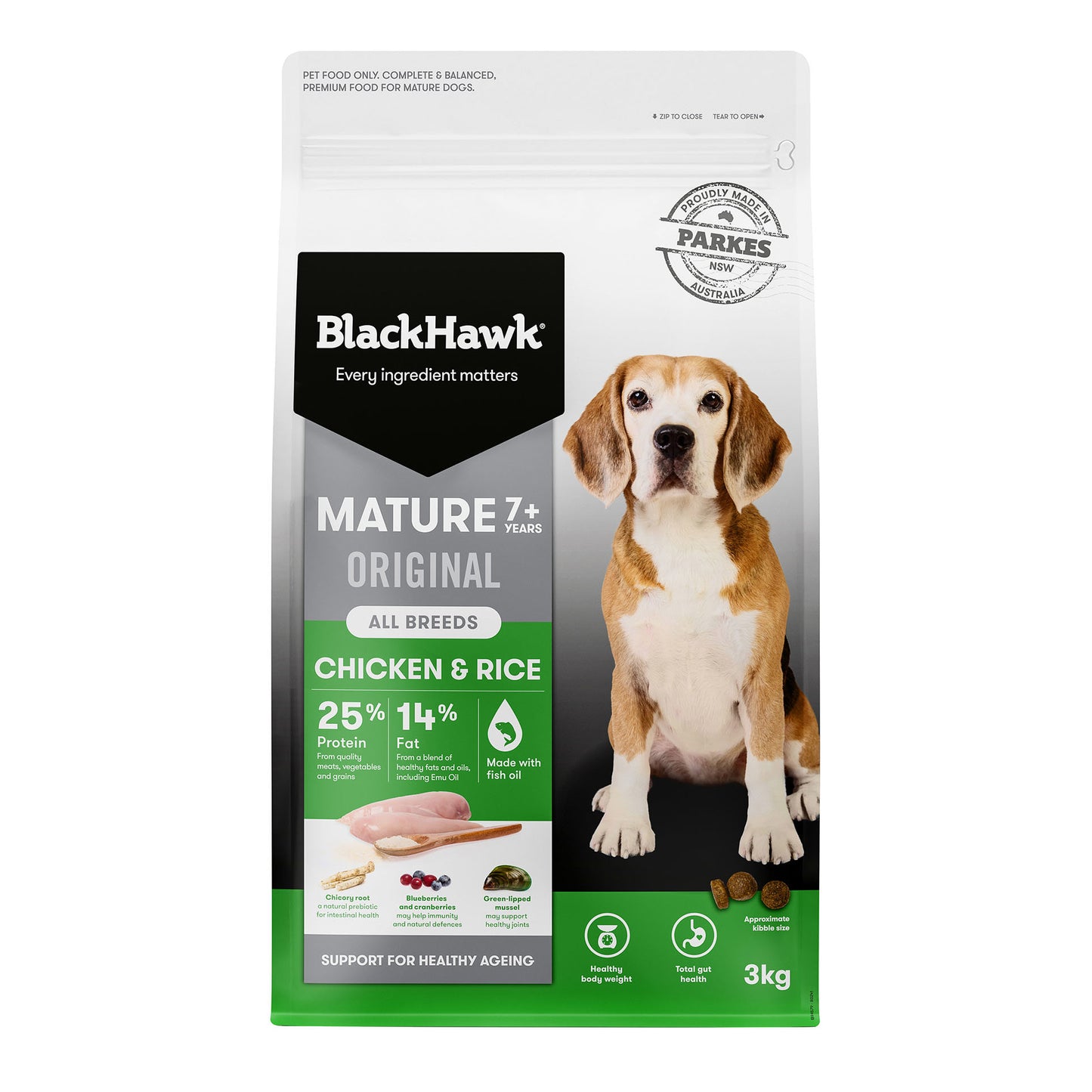 Black Hawk – Mature Dog 7+ – Chicken & Rice