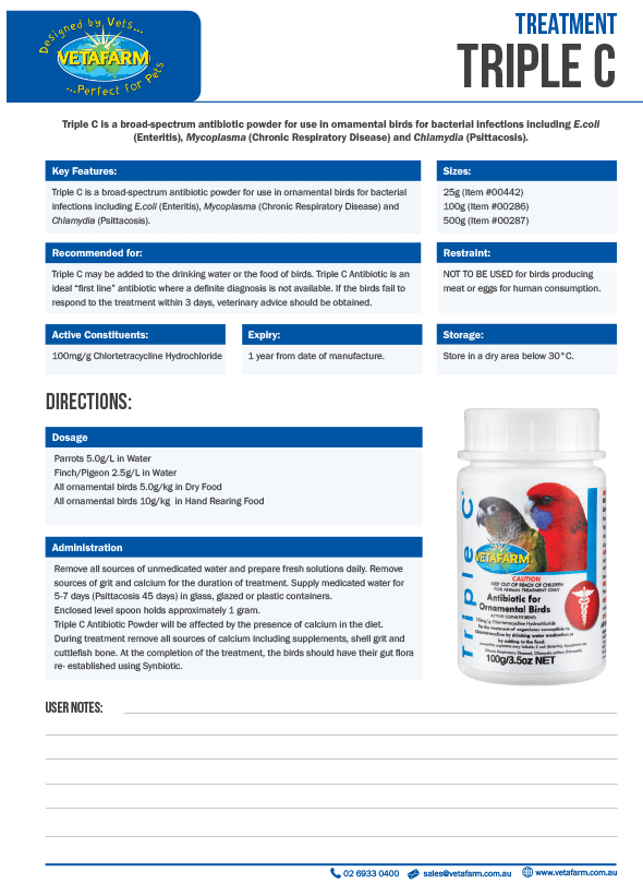 Vetafarm – Triple C Antibiotic – Birds