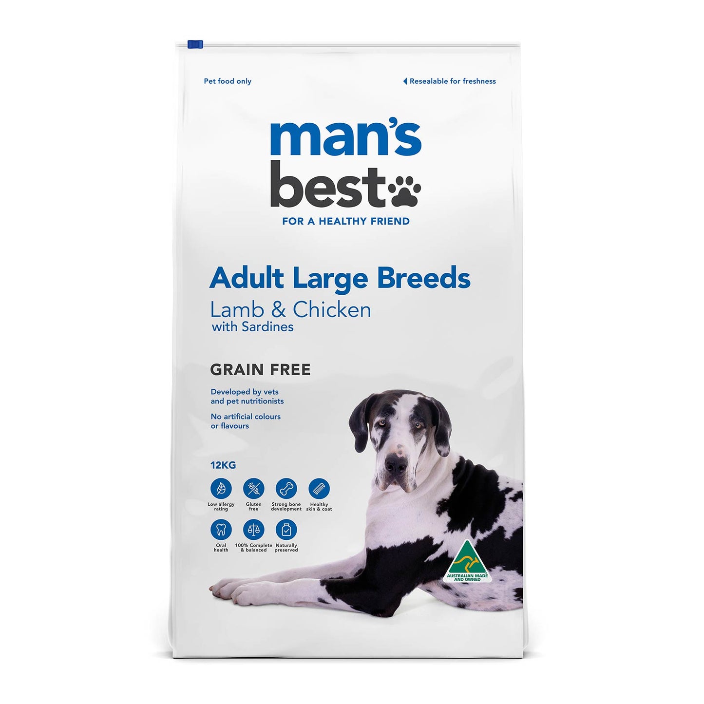 Man’s Best – Adult Large Breeds – GRAIN FREE – Lamb & Chicken with Sardines