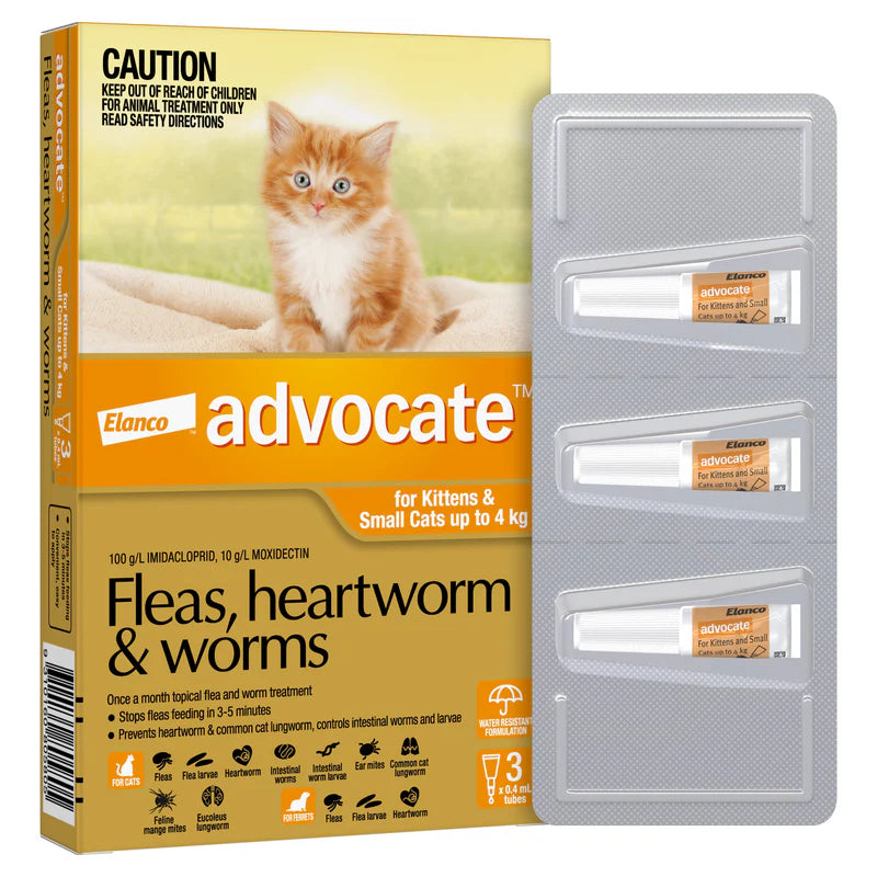 Advocate – Kittens/Cats – Fleas, Heartworm & Worms – 3 Tubes - Barkn Bargains