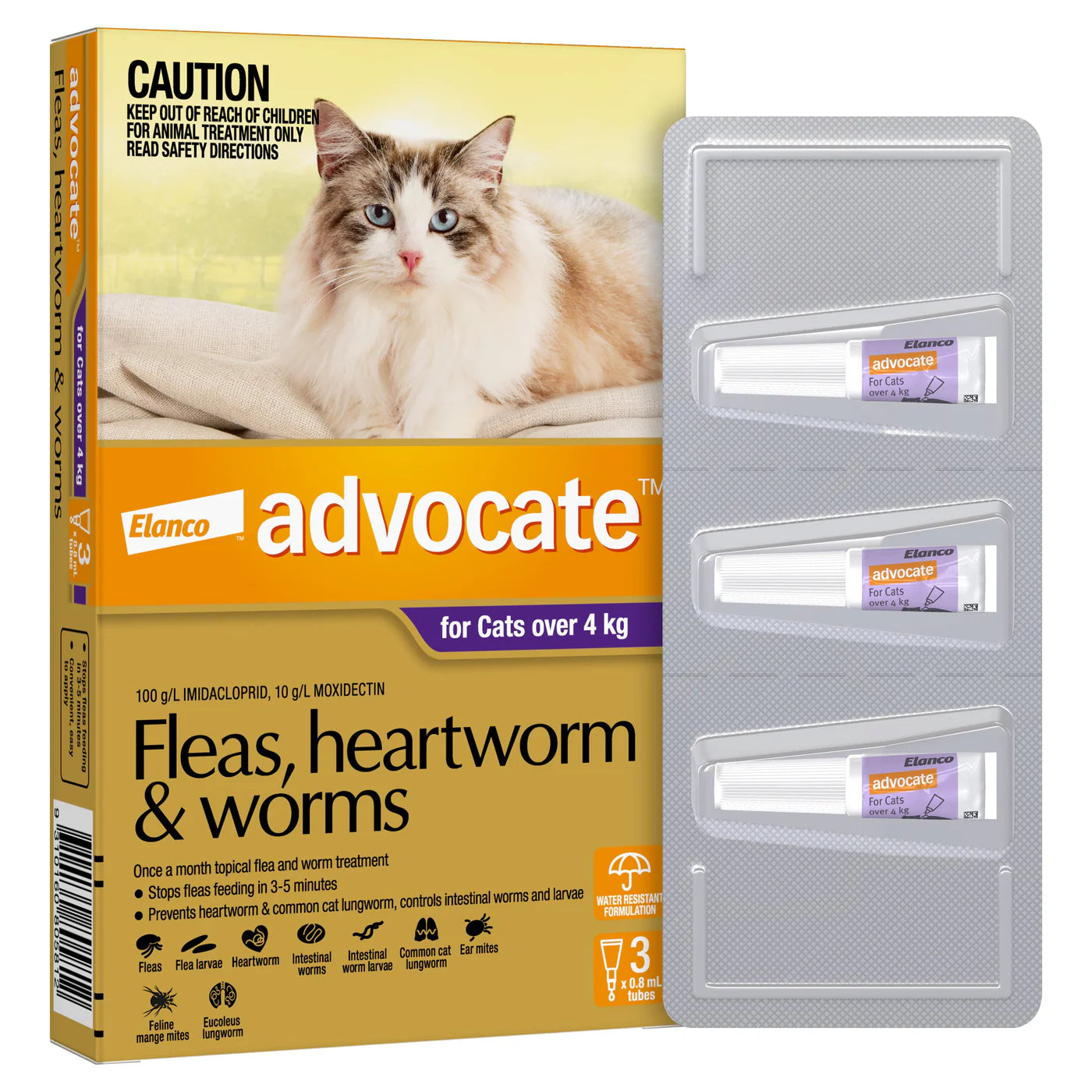 Advocate – Kittens/Cats – Fleas, Heartworm & Worms – 3 Tubes