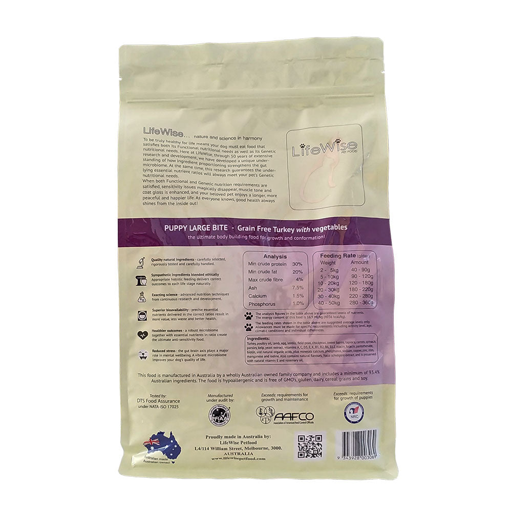 LifeWise – Puppy Stage 3 – GRAIN FREE – Turkey – Large Bites