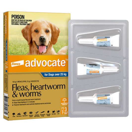 Advocate – For Dogs – Fleas, Heartworm & Worms – 3 Tubes